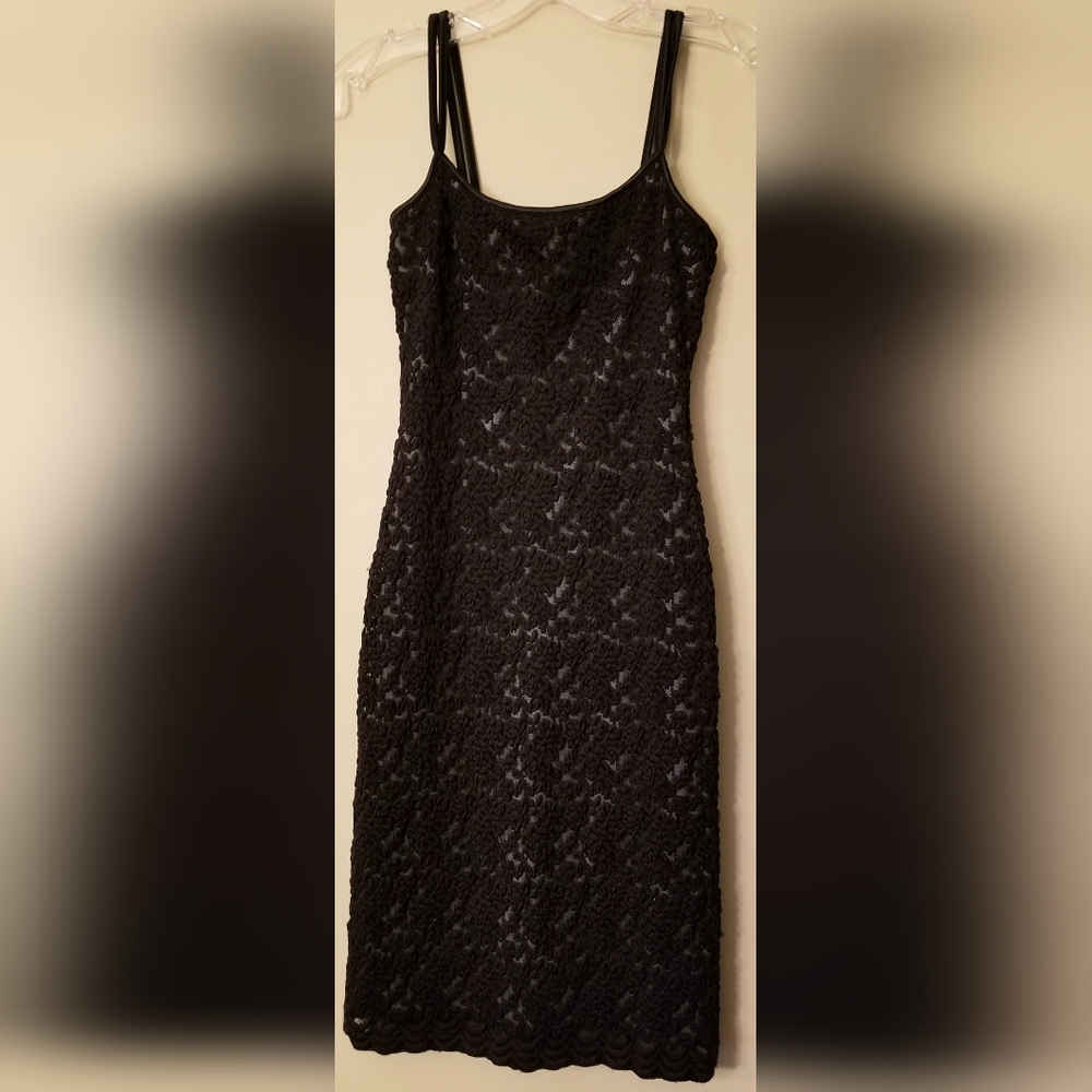 VTG Michel Stephen Via Moda long black dress stretchy lace sleeveless S
